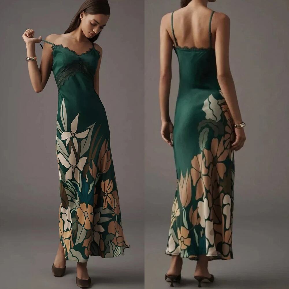 ✨ NWT Anthropologie Bl^nk London Eustella Bare Lace Maxi Slip Dress Sz S